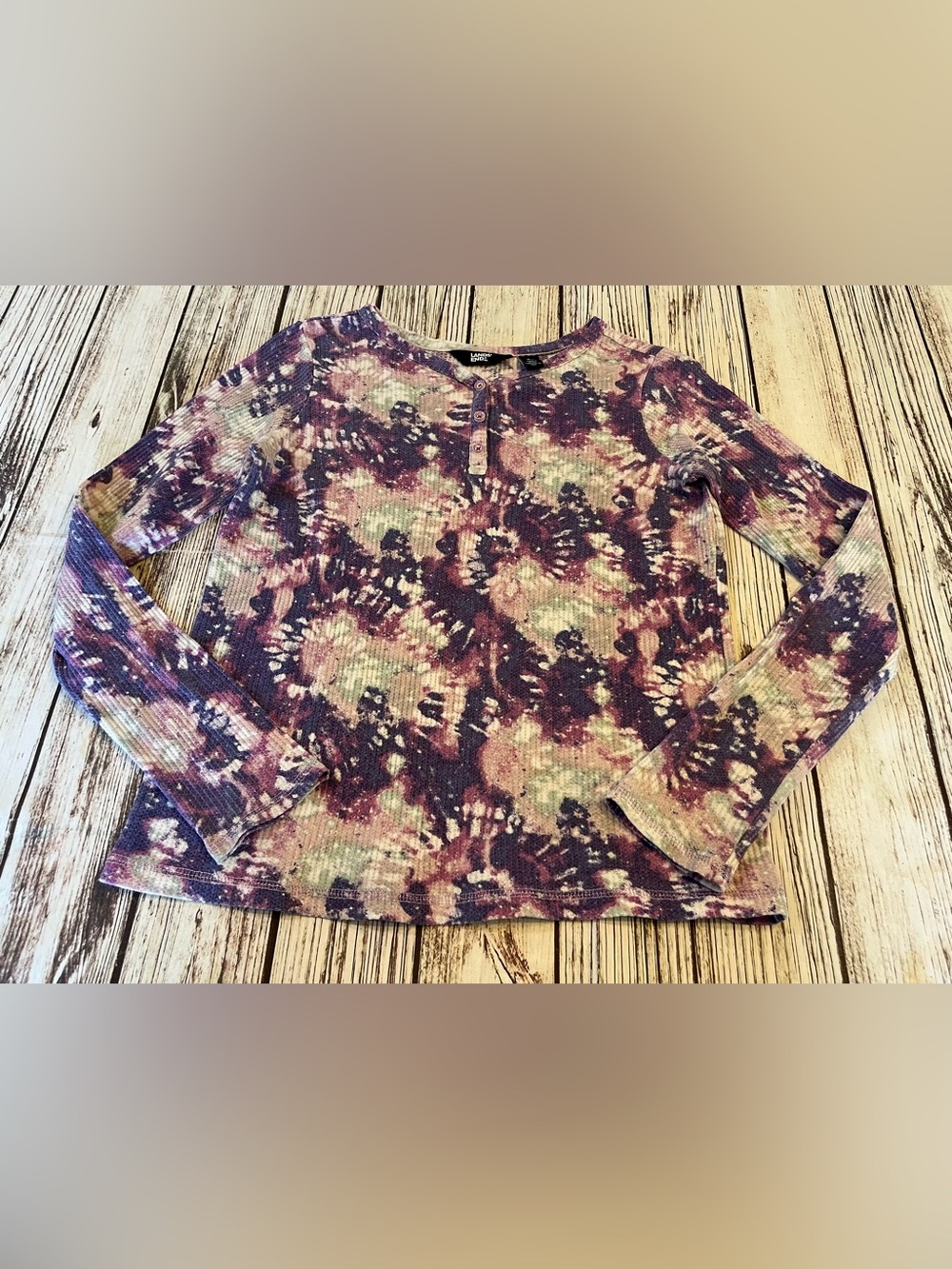 Lands’ End Tie Dye Henley Waffle Knit Top Girl’s XL 14/16 Casual School Wear